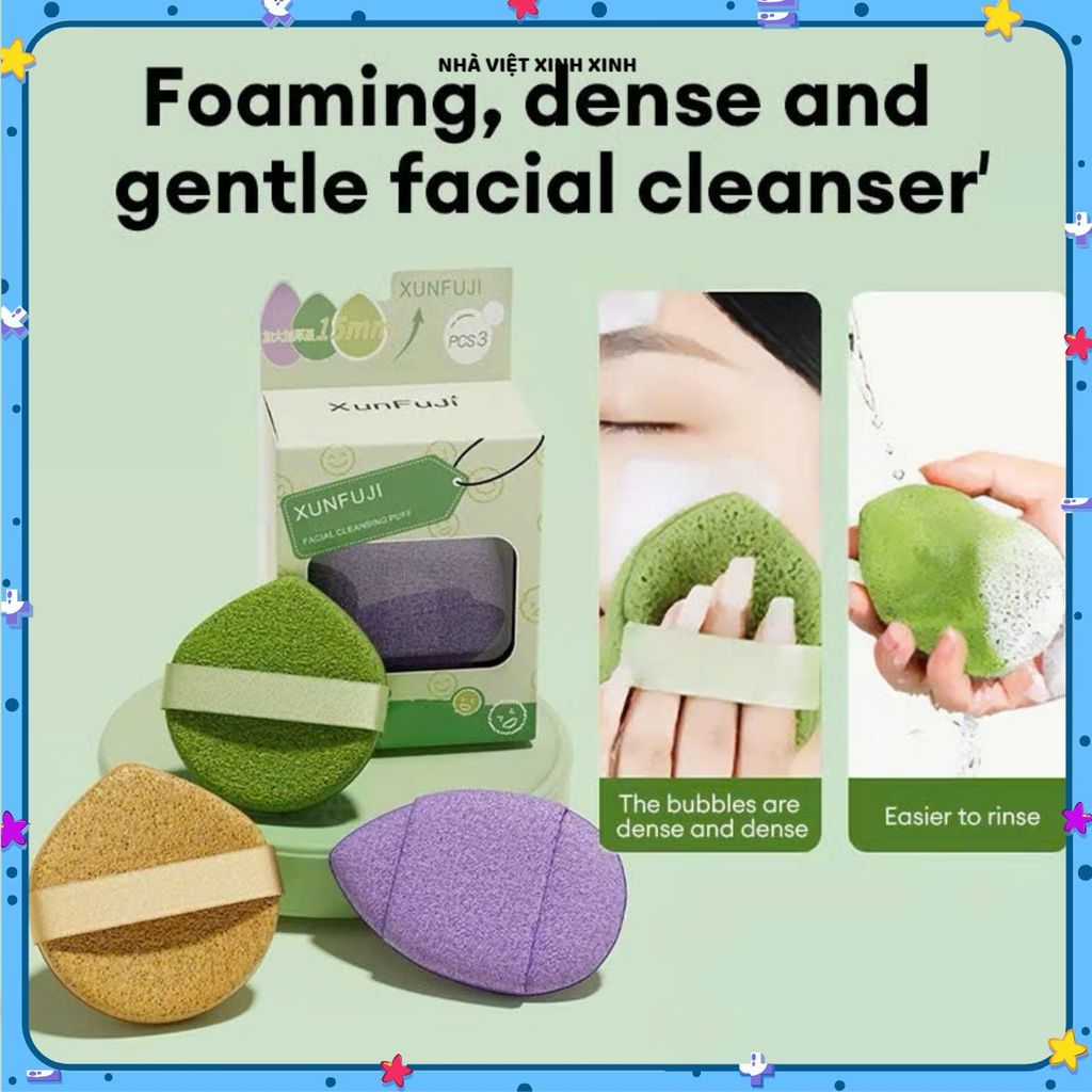 (COMBO 3) MIẾNG BÔNG MÚT RỬA MẶT, BỌT BIỂN HÌNH GIỌT NƯỚC, LÀM SẠCH SÂU, Rửa Mặt Dịu Nhẹ Cho Mọi Loại Da