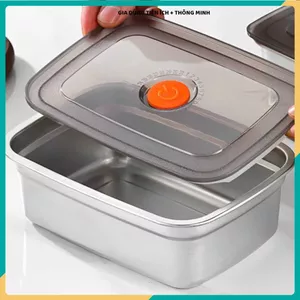 HỘP ĐỰNG ĐỒ ĂN INOX 304 1500ML,NẮP ĐẬY CHẮC CHẮN CHỐNG TRÀN,Hộp Bảo Quản Thực Phẩm Tủ Lạnh