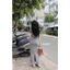 Đầm maxi đen ngắn tay cổ V đính cúc thắt đai eo chất thun co giãn phong cách Hàn Quốc HCOM27734