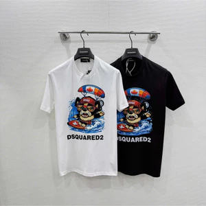 Áo Thun Cộc Tay Mùa Hè DSQ In Hình Chú Cún Lướt Ván Đen Trắng Chất Liệu Cotton Dành Cho Nam và Nữ Hottrend [MA21] Hot Tr