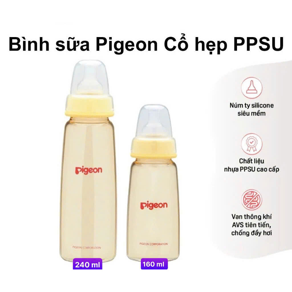 Bình Sữa Pigeon Soffouch (PHIÊN BẢN MỚI)Cổ Rộng Dung Tích 160ml /240ml Chất liệu PPSU 2025 chính hãng