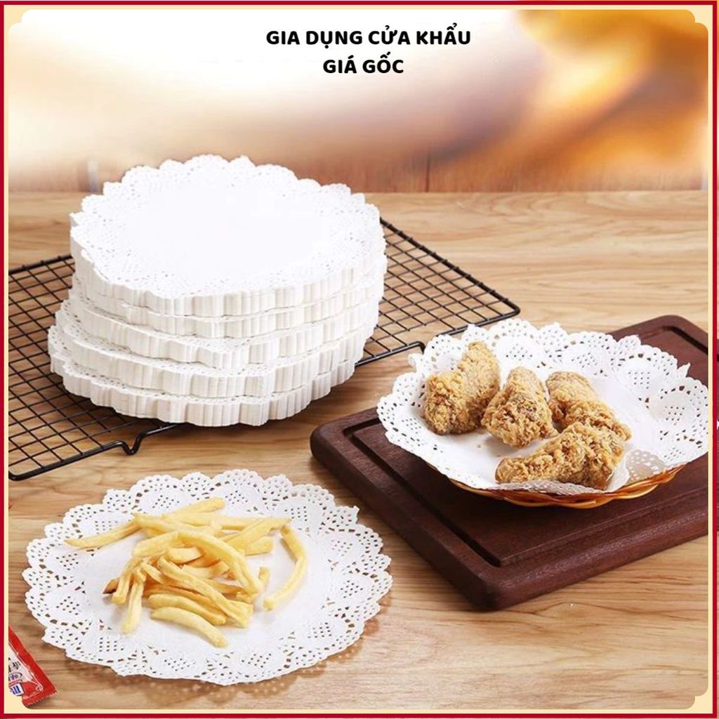 (COMBO 5) SET 140 TỜ GIẤY THẤM DẦU HÌNH TRÒN 21CM - Đục Họa Tiết Đẹp, Thấm Dầu Hiệu Quả