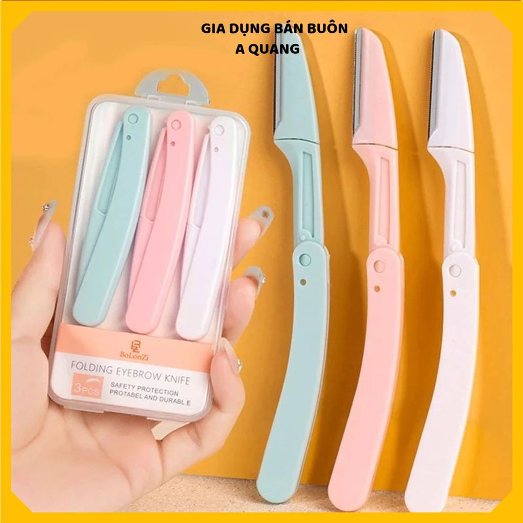 (COMBO 3) SET 3 DAO CẠO TỈA LÔNG MÀY - Gấp Gọn, Kèm Hộp Nhựa Màu Pastel