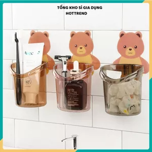 CỐC GẤU DÁN TƯỜNG ĐA NĂNG - Đựng Bàn Chải Đánh Răng Có Lỗ Thoát Nước