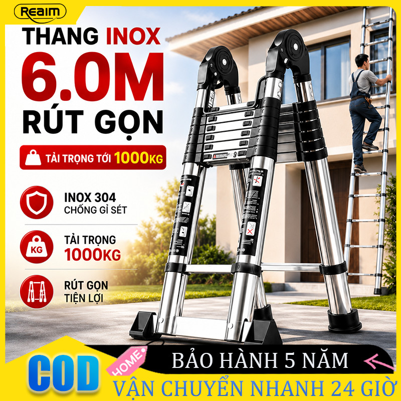 Thang Rút Nhôm Inox Chữ A  Nhập Khẩu Thang Rút Đôi Đơn Chất Liệu Nhôm Inox 1.7M-6M