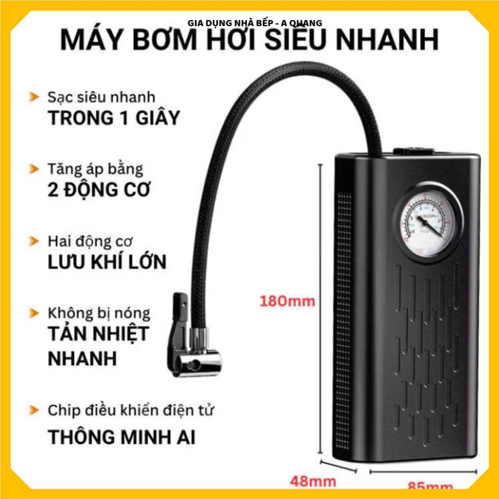 MÁY BƠM LỐP Ô TÔ CẦM TAY SẠC USB, CÔNG SUẤT LỚN TỰ NGẮT AN TOÀN, Bơm Áp Suất Nhanh, Tiện Dụng