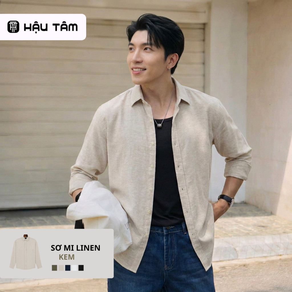 Áo sơ mi nam linen premium cài nút, form đẹp thoáng mát, dễ phối cho đi làm và đi chơi