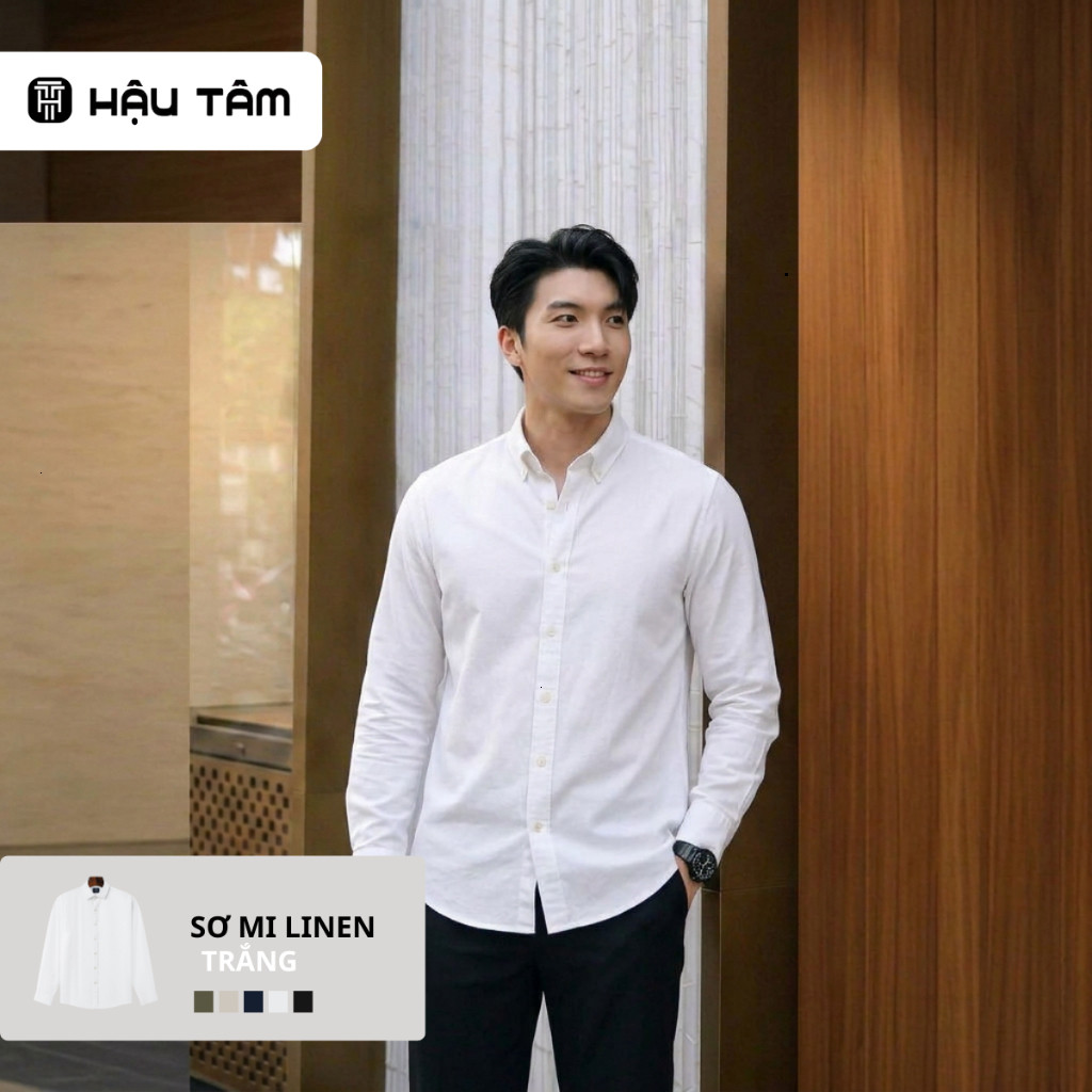 Áo sơ mi nam linen premium cài nút, form đẹp thoáng mát, dễ phối cho đi làm và đi chơi