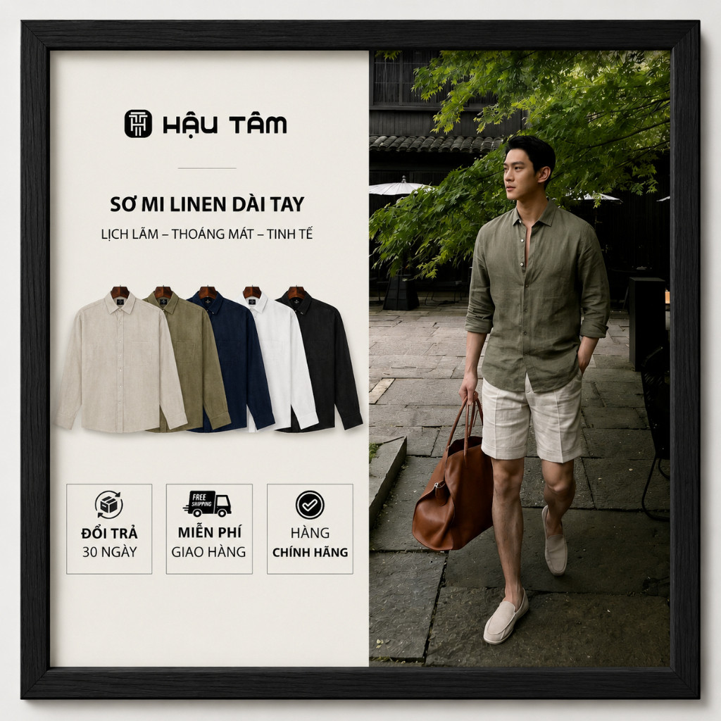 Áo sơ mi nam linen premium cài nút, form đẹp thoáng mát, dễ phối cho đi làm và đi chơi