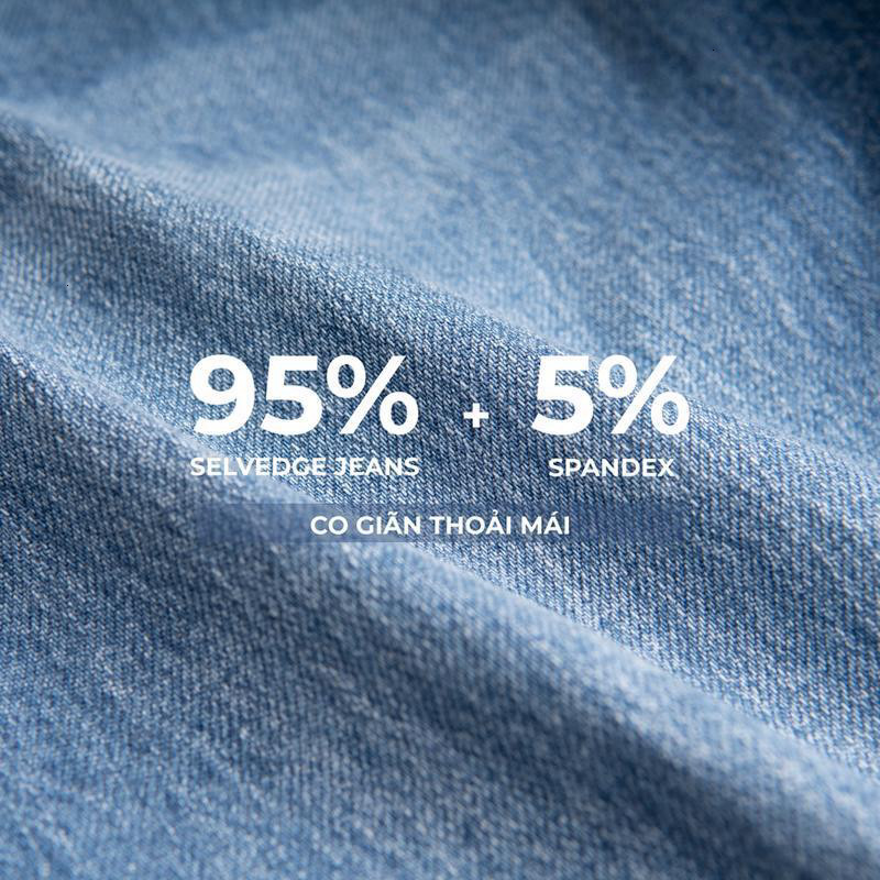 Quần jeans nam Hậu Tâm ống thẳng ôm vừa, co giãn thoải mái, 95% cotton 5% spandex, dễ phối đồ trẻ trung