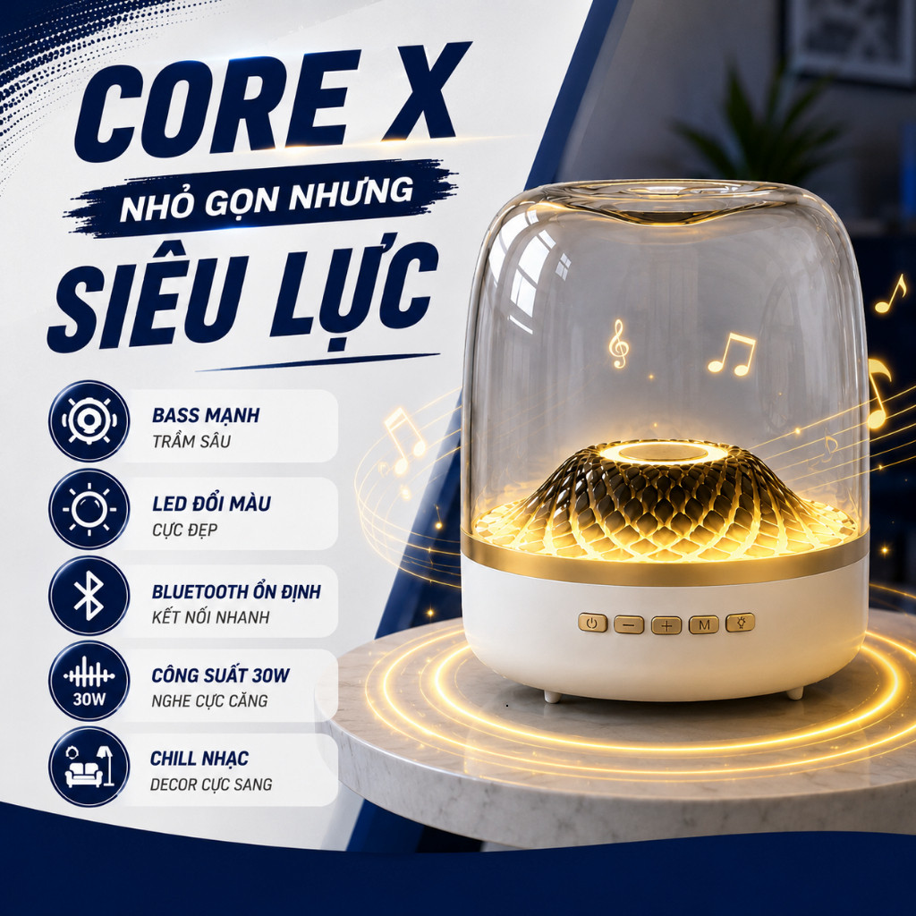 Loa Bluetooth Bass Mạnh, Loa Nghe Nhạc Không Dây Core X L98 Pro, LED Theo Nhạc, Ghép Đôi 2 Loa, 150W
