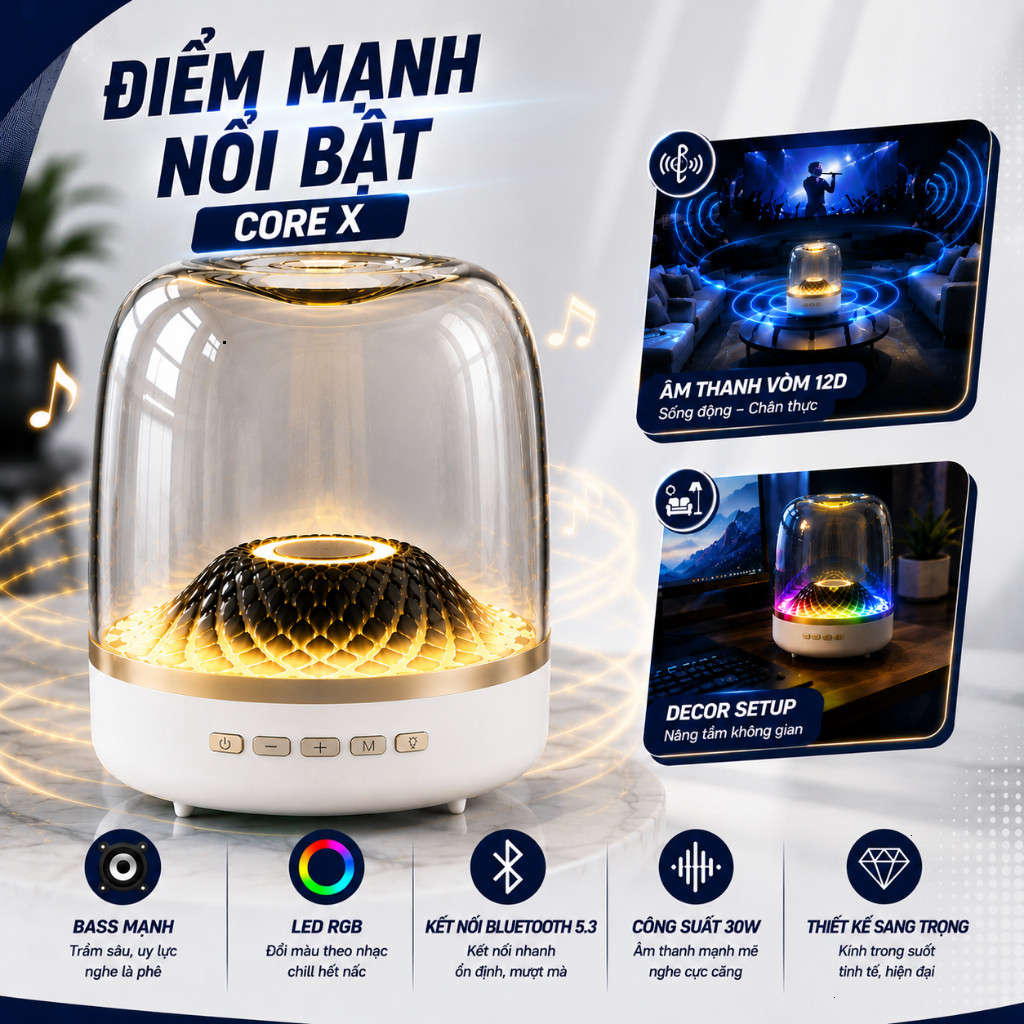 Loa Bluetooth Bass Mạnh, Loa Nghe Nhạc Không Dây Core X L98 Pro, LED Theo Nhạc, Ghép Đôi 2 Loa, 150W