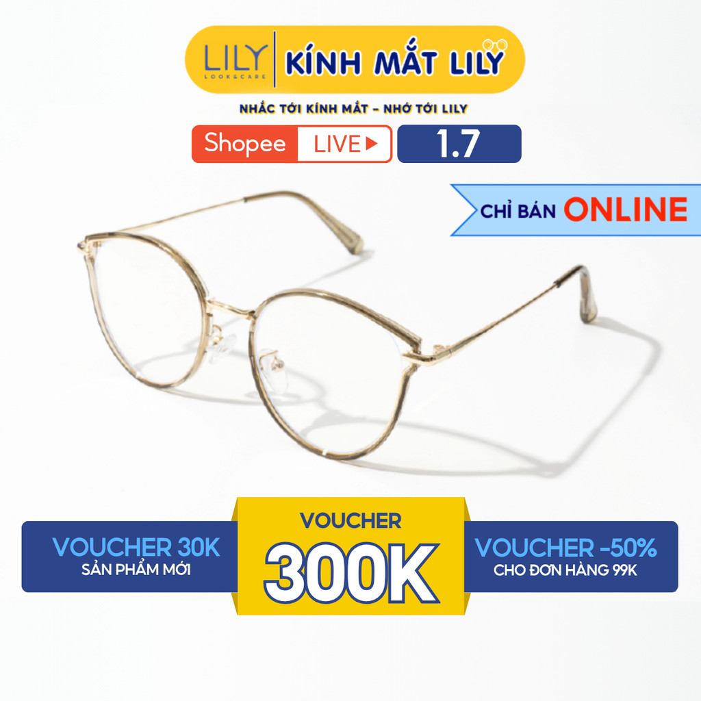 Kính gọng tròn thời trang nam nữ LILYEYEWEAR kim loại thanh mảnh chống ánh sáng xanh màu sắc thời trang 23001