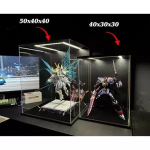 Hộp Gỗ 3 Mặt Mika Trong Suốt Trưng Bày Mô Hình, Gundam , Lego, Nhân Vật Yêu Thích Có Led Đổi 3 Màu