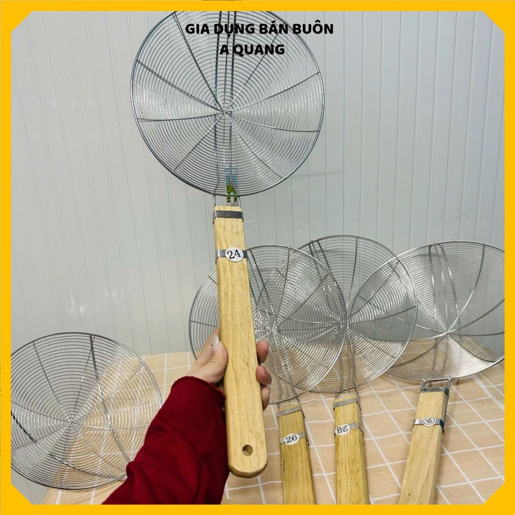 (COMBO 3) VỢT LƯỚI INOX CÁN GỖ 19CM CAO CẤP - Vợt vớt thức ăn chiên, luộc, vớt mì, lưới inox không gỉ, cán gỗ chắc chắn