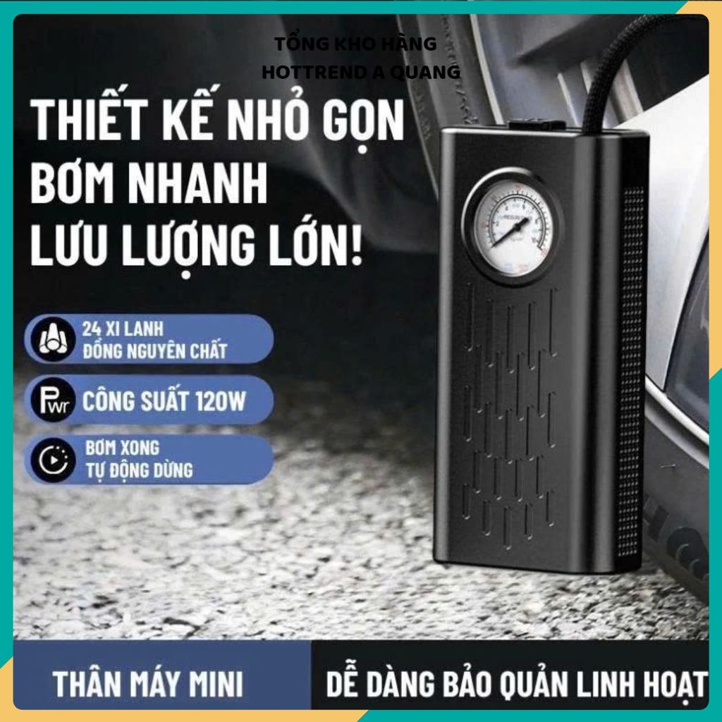 MÁY BƠM LỐP MINI KHÔNG DÂY DÙNG PIN SẠC - Bơm ô tô xe máy xe đạp, bơm xe điện, bơm bóng đá, bơm hơi đa năng