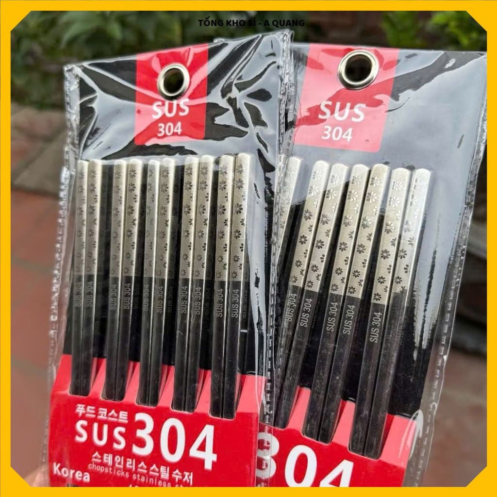 ĐŨA INOX 304 CAO CẤP CHỐNG TRƠN TRƯỢT, SET 5 ĐÔI ĐŨA ĂN KIỂU NHẬT, Đũa Inox 304 Hoa Anh Đào Dài 23.5cm Siêu Dễ Thương
