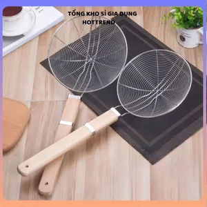 VỢT LƯỚI INOX VÒNG TRÒN CÁN GỖ 19CM - Vợt vớt thực phẩm, vớt rau, mì, đồ chiên, inox bền đẹp, chống gỉ