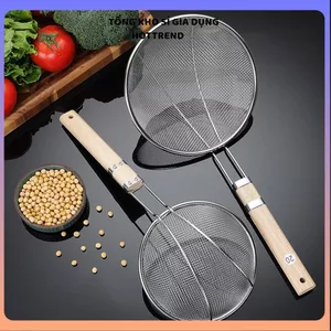 VỢT VỚT THỨC ĂN INOX CÁN GỖ 19CM - Vợt lưới inox cao cấp, vớt mì, chiên rán, dụng cụ nhà bếp tiện lợi