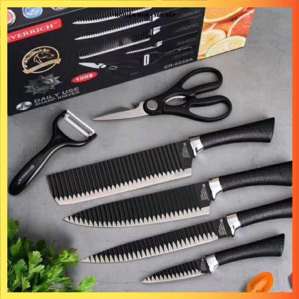 BỘ DAO NHẬT 6 MÓN CAO CẤP ASAKH, DAO BẾP ĐA NĂNG SẮC BÉN, Bộ Dao Nhật 6 Món Tiện Dụng Cho Mọi Gian Bếp