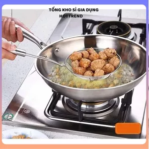 VỢT CHIÊN ĐA NĂNG CÁN INOX CÓ LỖ TREO CAO CẤP - Vợt vớt đồ ăn, trụng mì, cá viên, khoai tây chiên, ráo dầu