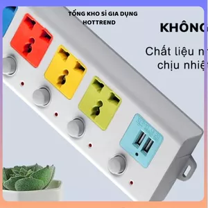 Ổ ĐIỆN ĐA NĂNG CHỐNG GIẬT 2500W 2 CỔNG USB - Dây dài 2M 5M, ổ cắm điện nhiều lỗ, an toàn cho gia đình, văn phòng