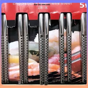 SET 5 ĐÔI ĐŨA INOX 304 KHÔNG GỈ SÉT, THIẾT KẾ HOA ANH ĐÀO ĐẸP MẮT, Đũa Ăn Kiểu Nhật Chống Trơn Trượt Dài 23.5cm