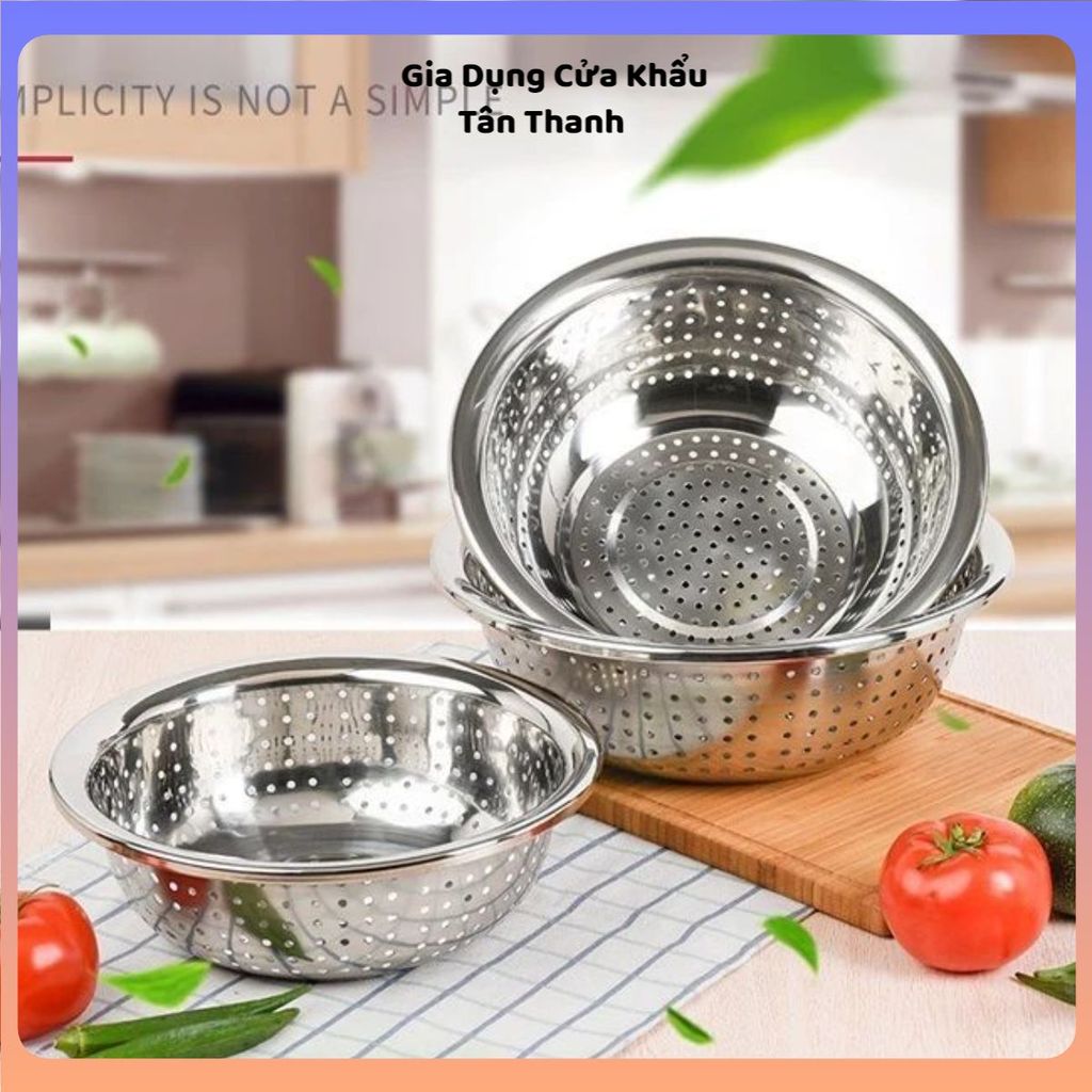 (COMBO 3) RỔ RỬA RAU INOX 304 CHẤT LƯỢNG CAO - Rổ inox đa năng, đựng trái cây, thực phẩm, thiết kế thoát nước nhanh