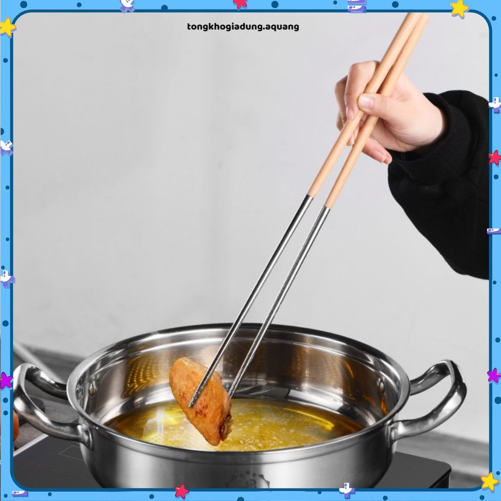 ĐŨA XÀO INOX 304 DÀI 39CM, CÁN GỖ CHỐNG NÓNG, Dùng Chiên Xào Nấu Ăn, Tiện Lợi Nhà Bếp