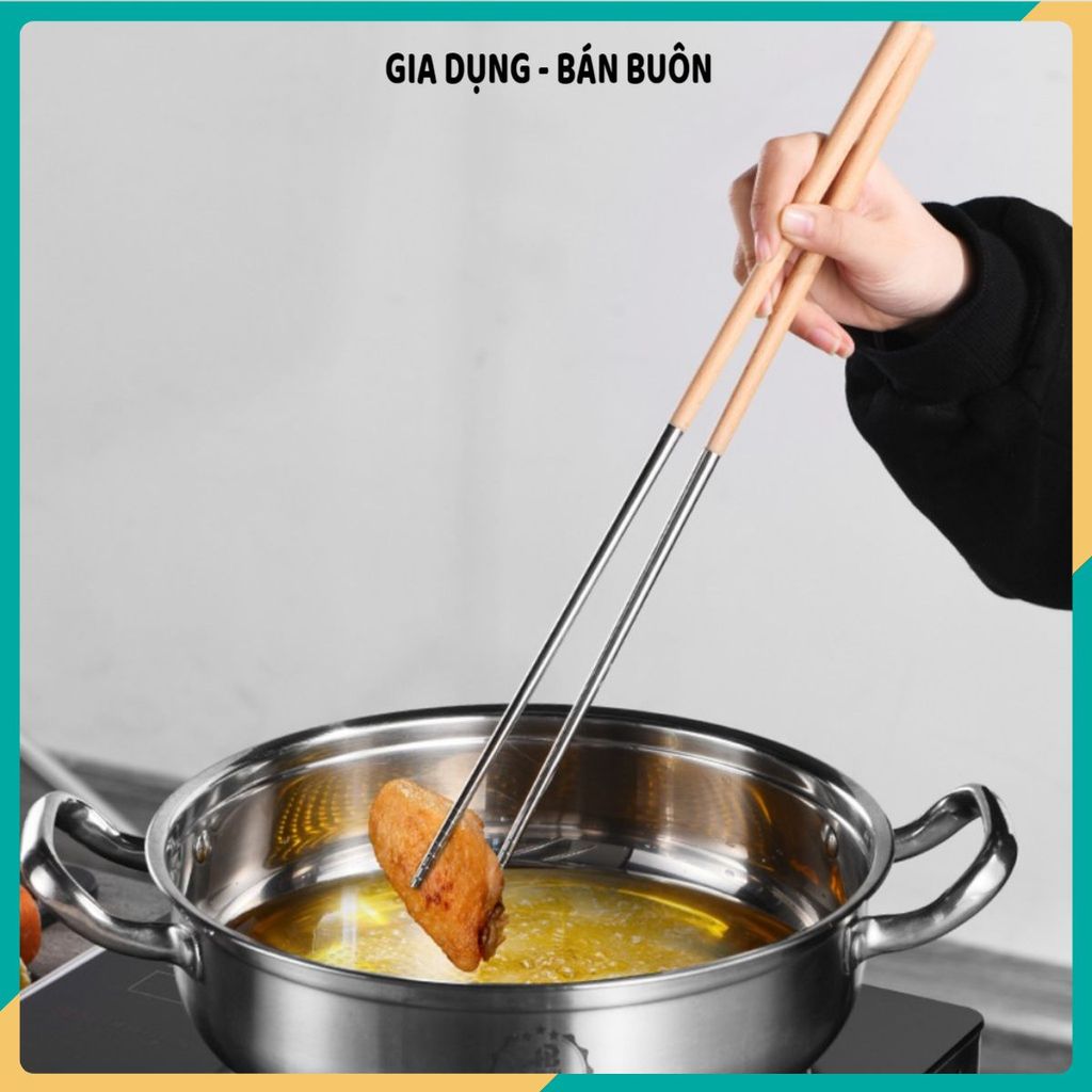 (COMBO 3) ĐŨA CHIÊN INOX CÁN GỖ TỰ NHIÊN DÀI 38.5CM- Đũa gắp thực phẩm, chiên rán, chống bỏng tay, thép không gỉ bền đẹp