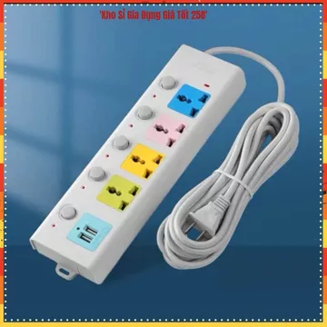 (COMBO 3) Ổ CẮM ĐIỆN USB ĐA NĂNG, Ổ Cắm Điện Dây Dài 5M, 2 Cổng USB, Ổ Cắm Chống Giật, Công Suất Lớn, Chốt An Toàn,