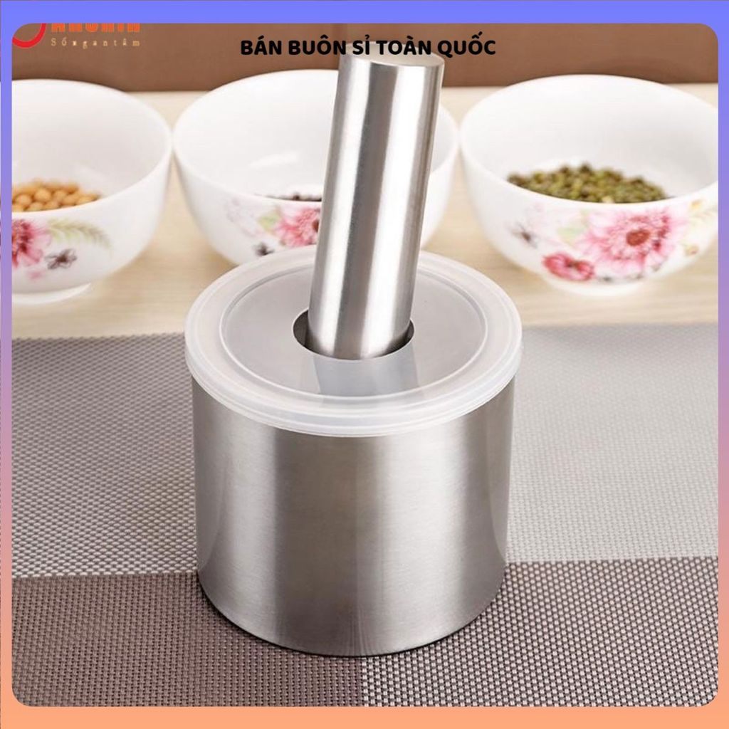 BỘ CỐI CHÀY INOX 304 KHÔNG VẾT HÀN CAO CẤP - Cối giã gia vị, giã tỏi, giã ớt, thép không gỉ, bền đẹp