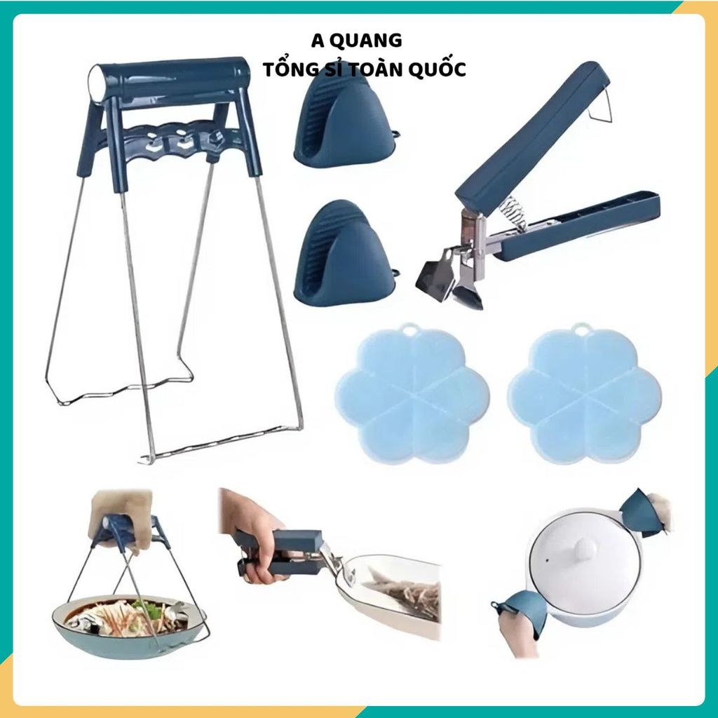 (SET 1 - 3 - 6) BỘ DỤNG CỤ KẸP GẮP THỨC ĂN ĐỒ NÓNG INOX CAO CẤP - Kẹp nhấc nồi, gắp chén đĩa nóng, miếng rửa bát silicon