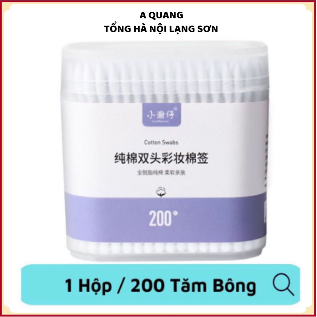 (COMBO 5) TĂM BÔNG COTTON 2 ĐẦU HỘP 200 QUE - Dùng vệ sinh tai, mũi, cá nhân, đầu bông mềm, an toàn và tiện dụng