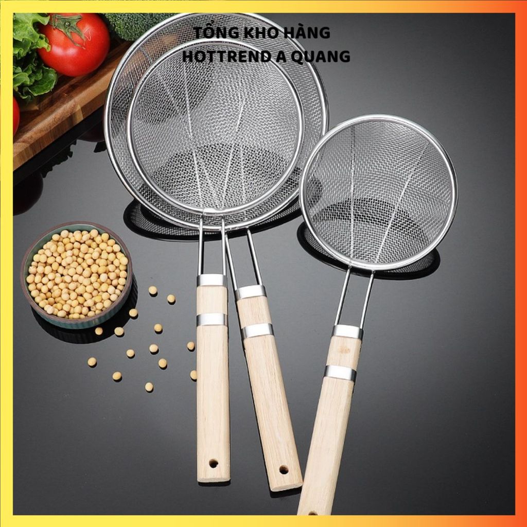 (COMBO 3) VỢT VÒNG LƯỚI VỚT THỨC ĂN INOX CÁN GỖ 14-16CM CAO CẤP - Vợt vớt mì, đồ chiên, đồ luộc, thép không gỉ, bền đẹp