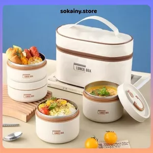 HỘP CƠM LUNCH BOX 3 TẦNG INOX GIỮ NHIỆT - Hộp đựng cơm văn phòng, kèm túi giữ nhiệt, đũa thìa, tiện lợi mang theo