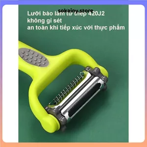 DAO BÀO 3IN1 ĐA NĂNG CÁN NHỰA XANH - Dao gọt vỏ rau củ, bào sợi, bào lát mỏng, lưỡi inox sắc bén