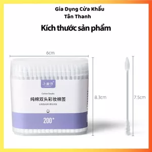 TĂM BÔNG COTTON 2 ĐẦU HỘP 200 QUE - Dùng vệ sinh tai, mũi, cá nhân, đầu bông mềm, an toàn và tiện dụng