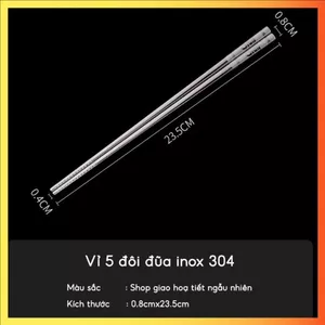 ĐŨA INOX 304 THÉP KHÔNG GỈ VỈ 5 ĐÔI - Đầu đũa chống trượt, đũa gia đình, chống mốc, dễ vệ sinh