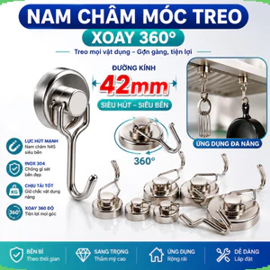 Nam Châm Móc Treo Xoay 360° D42mm Siêu Lực Hút Mạnh Mạ Niken Chống Gỉ