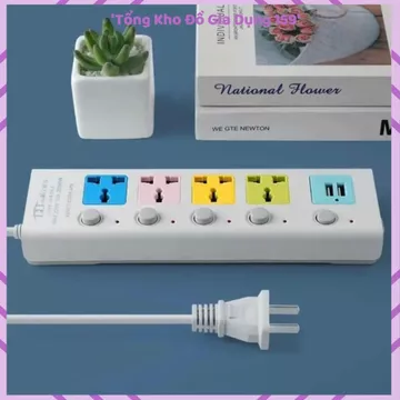 (COMBO 2) Ổ CẮM ĐIỆN ĐA NĂNG CÔNG SUẤT LỚN, Ổ Cắm Điện USB, Dây Dài 5M, 2 Cổng USB, Ổ Cắm Chống Giật, Chốt An Toàn,