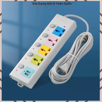 (COMBO 3) Ổ CẮM ĐIỆN USB ĐA NĂNG, Ổ Cắm Điện Dây Dài 5M, 2 Cổng USB, Ổ Cắm Chống Giật, Công Suất Lớn, Chốt An Toàn,
