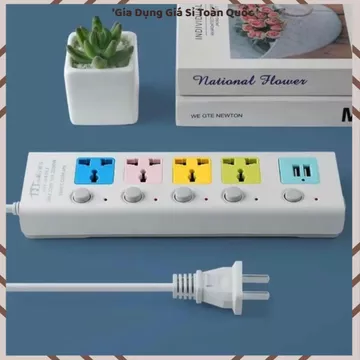 (COMBO 2) Ổ CẮM ĐIỆN ĐA NĂNG CÔNG SUẤT LỚN, Ổ Cắm Điện USB, Dây Dài 5M, 2 Cổng USB, Ổ Cắm Chống Giật, Chốt An Toàn,