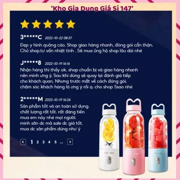 MÁY XAY SINH TỐ MINI DELIYA 500ML, Máy Xay Cầm Tay, Cốc Xay Sinh Tố, Máy Xay Sạc USB, Xay Hoa Quả, Xay Rau Củ, Lưỡi Dao
