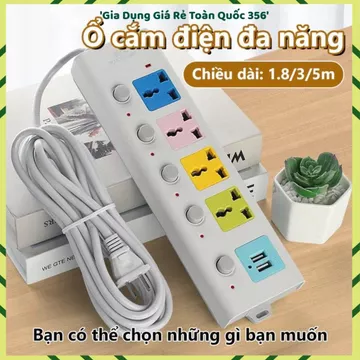 (COMBO 3) Ổ CẮM ĐIỆN USB ĐA NĂNG, Ổ Cắm Điện Dây Dài 5M, 2 Cổng USB, Ổ Cắm Chống Giật, Công Suất Lớn, Chốt An Toàn,