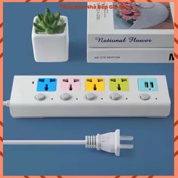 (COMBO 3) Ổ CẮM ĐIỆN USB ĐA NĂNG, Ổ Cắm Điện Dây Dài 5M, 2 Cổng USB, Ổ Cắm Chống Giật, Công Suất Lớn, Chốt An Toàn,