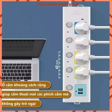 (COMBO 2) Ổ CẮM ĐIỆN ĐA NĂNG CÔNG SUẤT LỚN, Ổ Cắm Điện USB, Dây Dài 5M, 2 Cổng USB, Ổ Cắm Chống Giật, Chốt An Toàn,