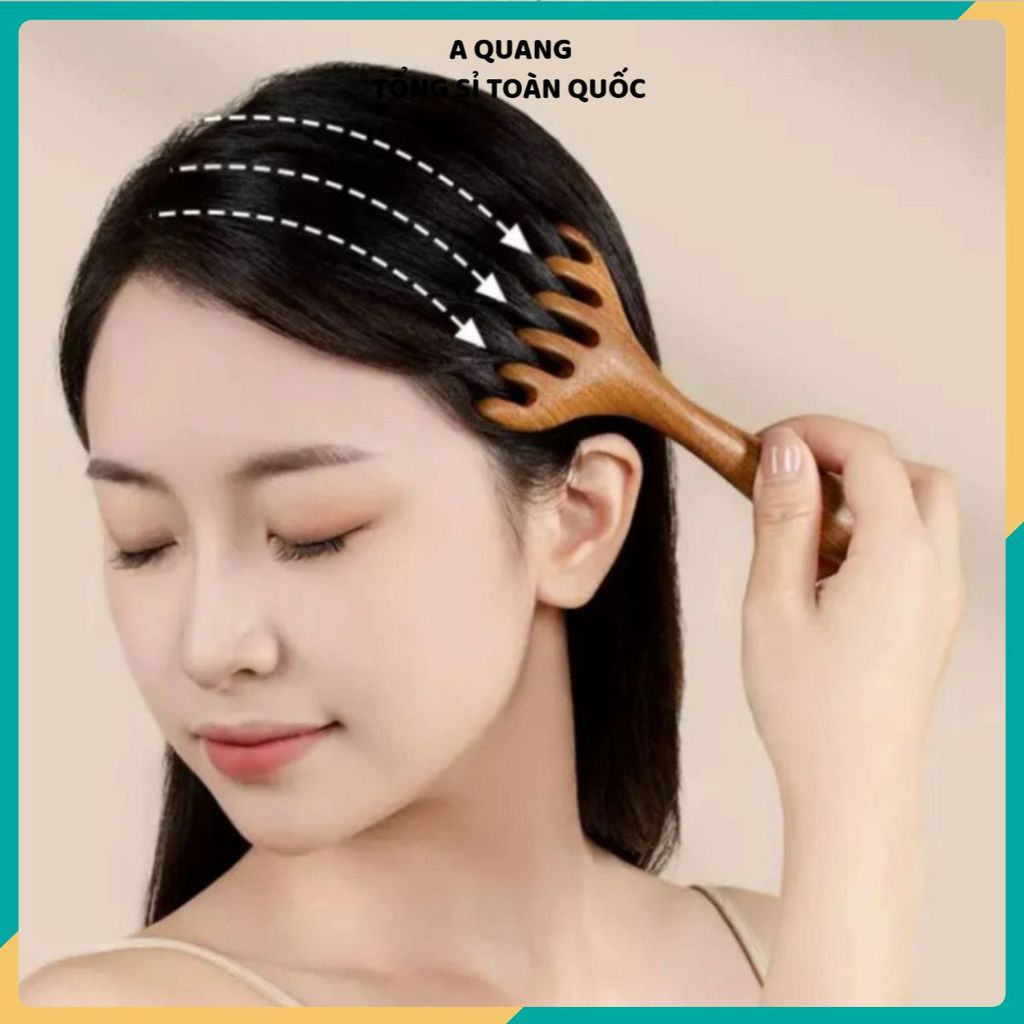 (COMBO 3) LƯỢC MASSAGE ĐẦU GỖ ĐÀN HƯƠNG 6 MÓNG - Dụng cụ thư giãn cổ vai gáy, thiết kế chắc chắn
