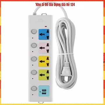 (COMBO 3) Ổ CẮM ĐIỆN USB ĐA NĂNG, Ổ Cắm Điện Dây Dài 5M, 2 Cổng USB, Ổ Cắm Chống Giật, Công Suất Lớn, Chốt An Toàn,