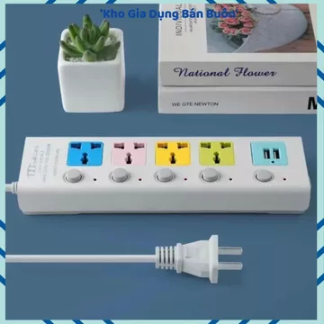 (COMBO 2) Ổ CẮM ĐIỆN ĐA NĂNG CÔNG SUẤT LỚN, Ổ Cắm Điện USB, Dây Dài 5M, 2 Cổng USB, Ổ Cắm Chống Giật, Chốt An Toàn,